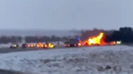 Фура с бытовой техникой сгорела на трассе в пригороде Павлодара