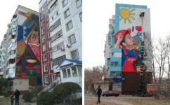 Две девятиэтажки в Экибастузе художники украсили стрит-артом